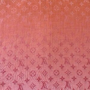 Preowned LOUIS VUITTON 100% Cotton Scarf PEACH/PINK ROSE SUNSET STYLE